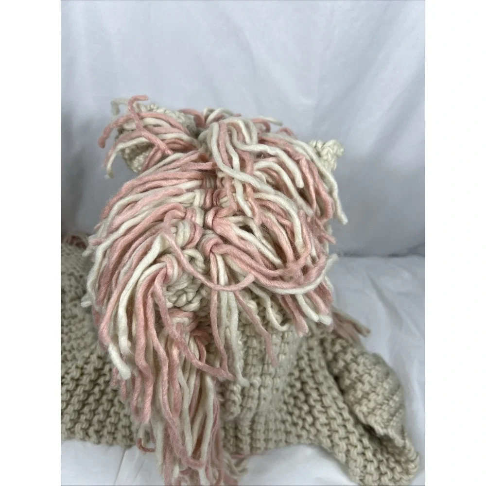 Girl's Crochet Hooded Scarf with‎ Ears/Mane/ Pink/Cream with Pockets